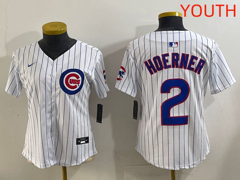 Youth 2025 Chicago Cubs #2 Hoerner White Stripe Game Nike MLB Jersey style 5